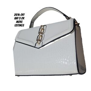 Elegant White Croc-Embossed Handbag Faux Leather Purse Top Handle Bag Carryall
